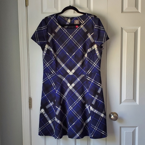 Vince Camuto Plaid Dress Blue Black - Picture 9 of 10